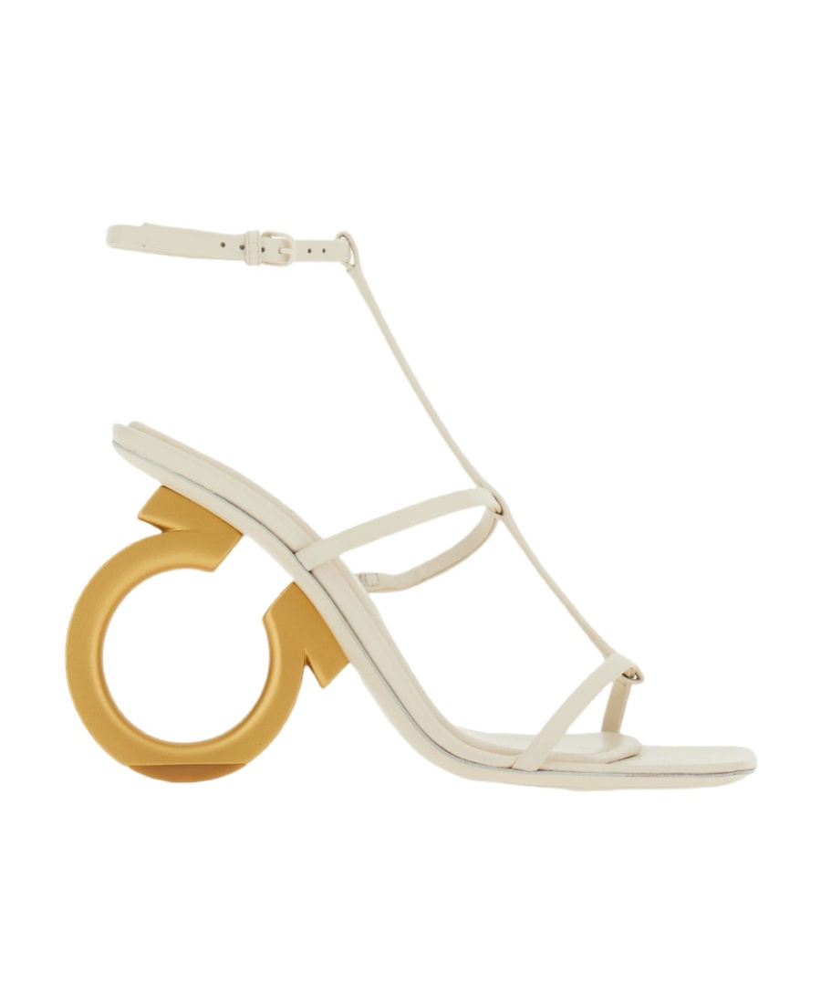 Ferragamo Ladies Gancini Ankle Strap Sandal In White
