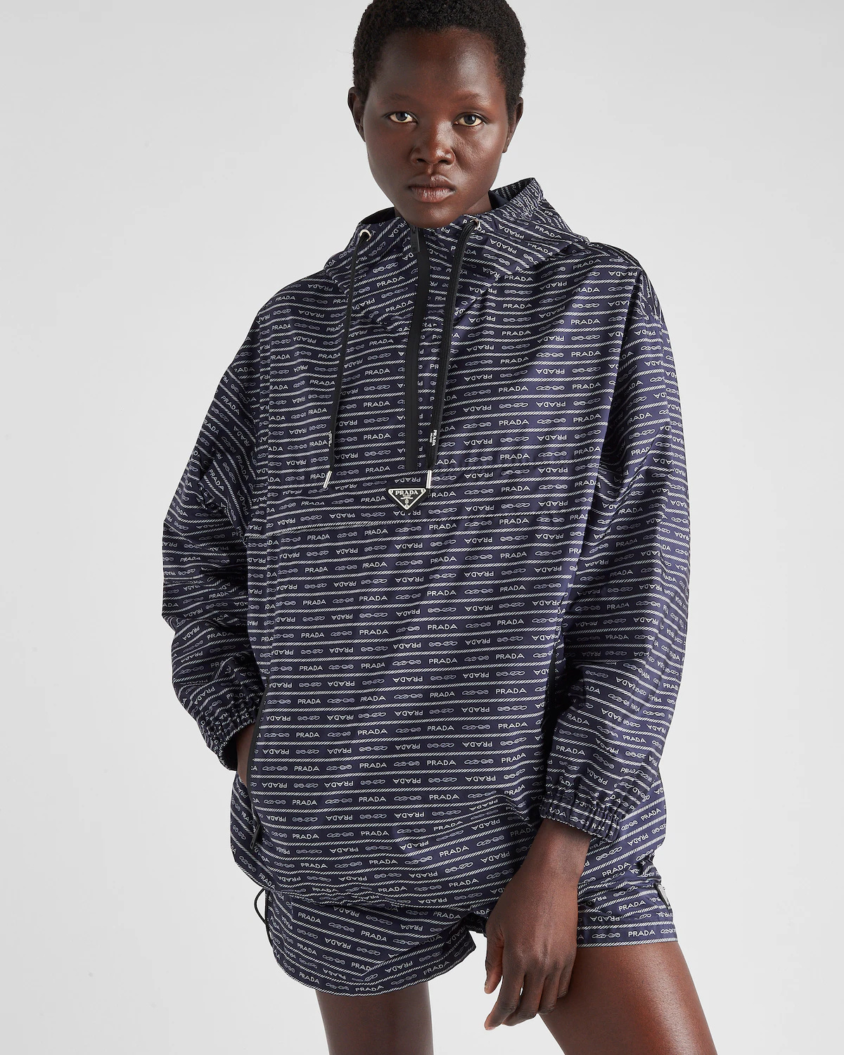 Prada Logo-print Nylon Blouson Jacket In Black