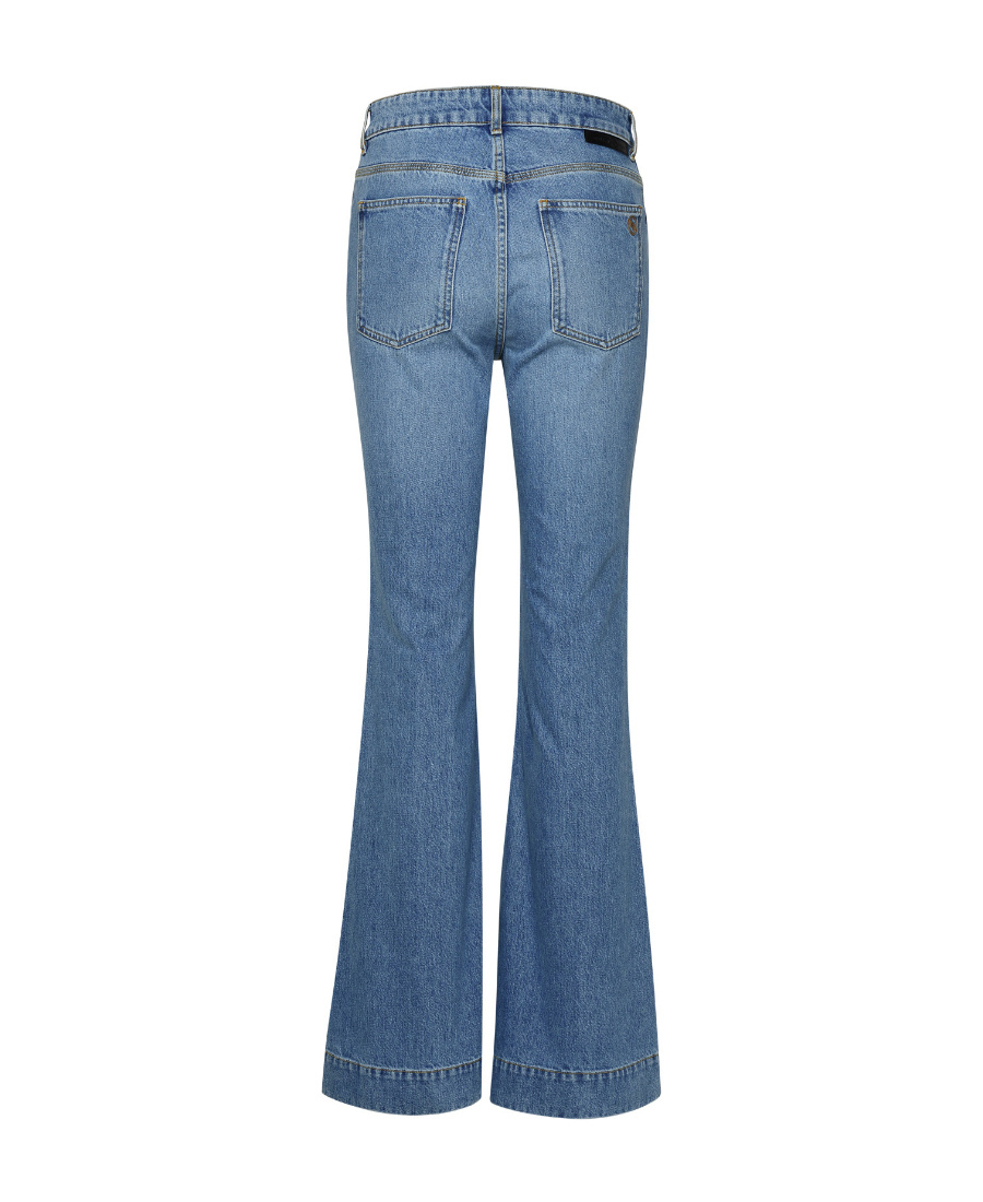 Stella Mccartney + Net Sustain Iconic Chain-embellished High-rise Flared Jeans In Blue