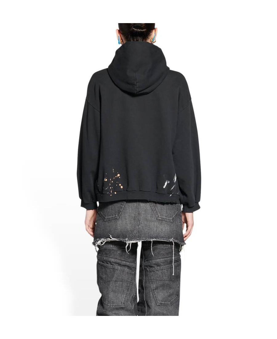 Balenciaga Logo Typographic-print Splatter Paint Hoodie In Black