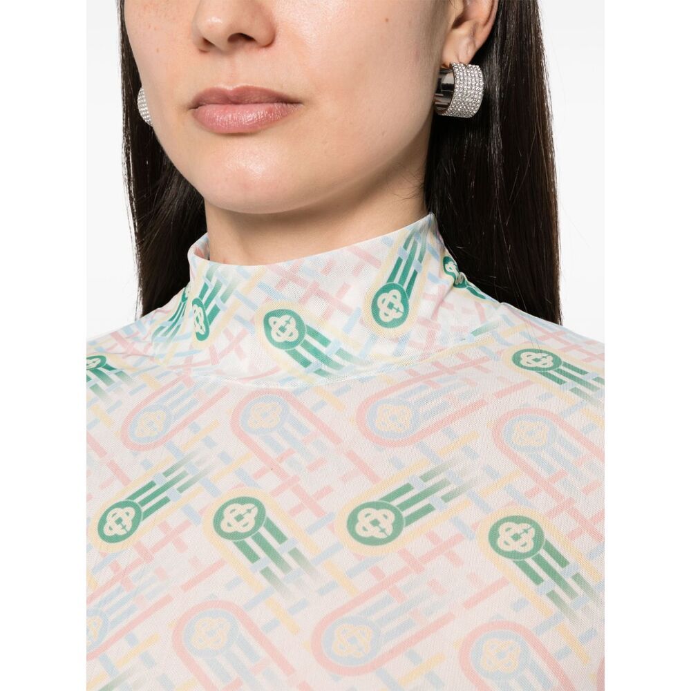 Casablanca Printed Mesh Top Pastel Ping Pong Monogram In White