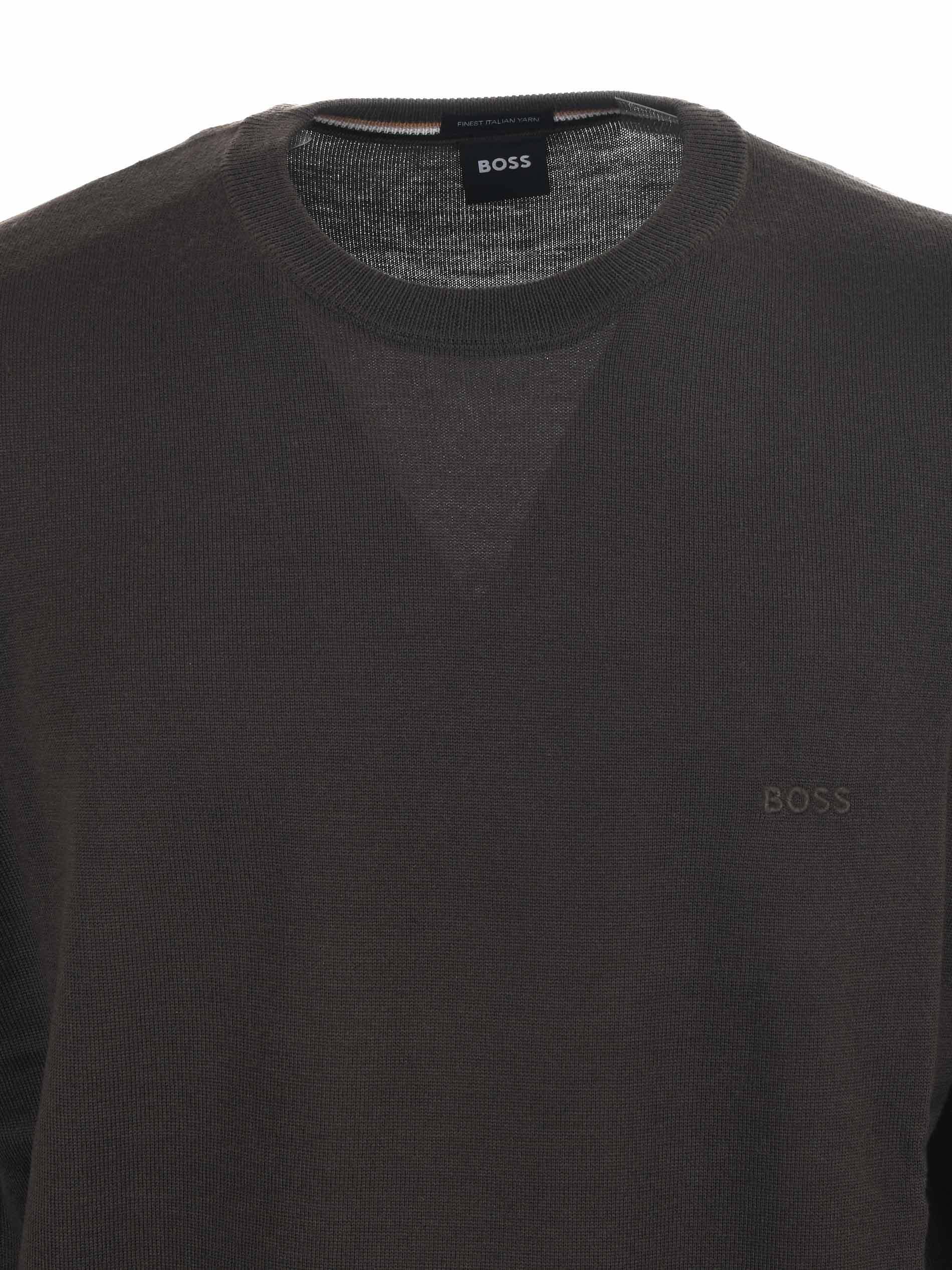 Hugo Boss Fine-knit Embroidered-logo Jumper In Gray