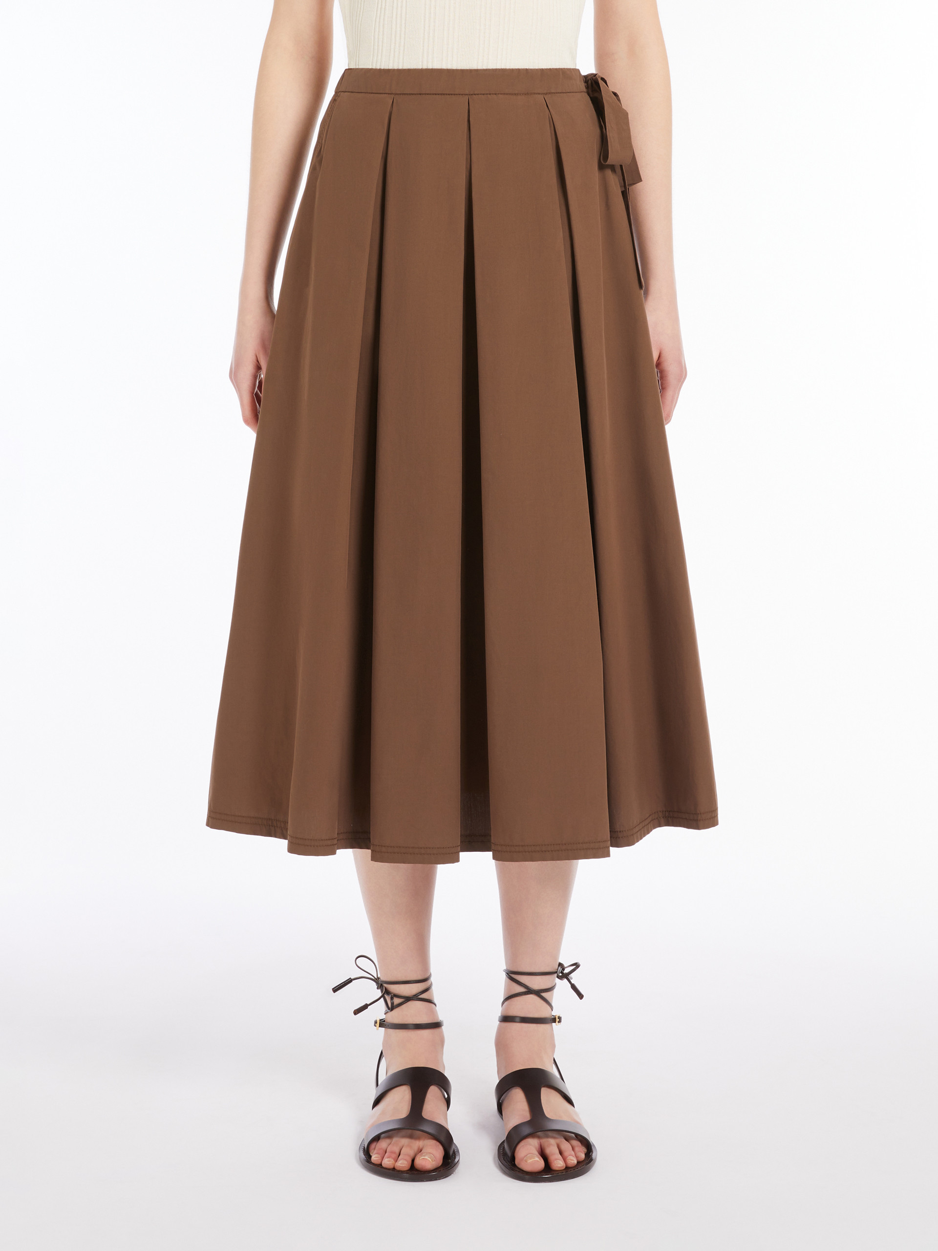 Weekend Max Mara Max Mara Weekend Pure Cotton Poplin Midi Skirt In Brown
