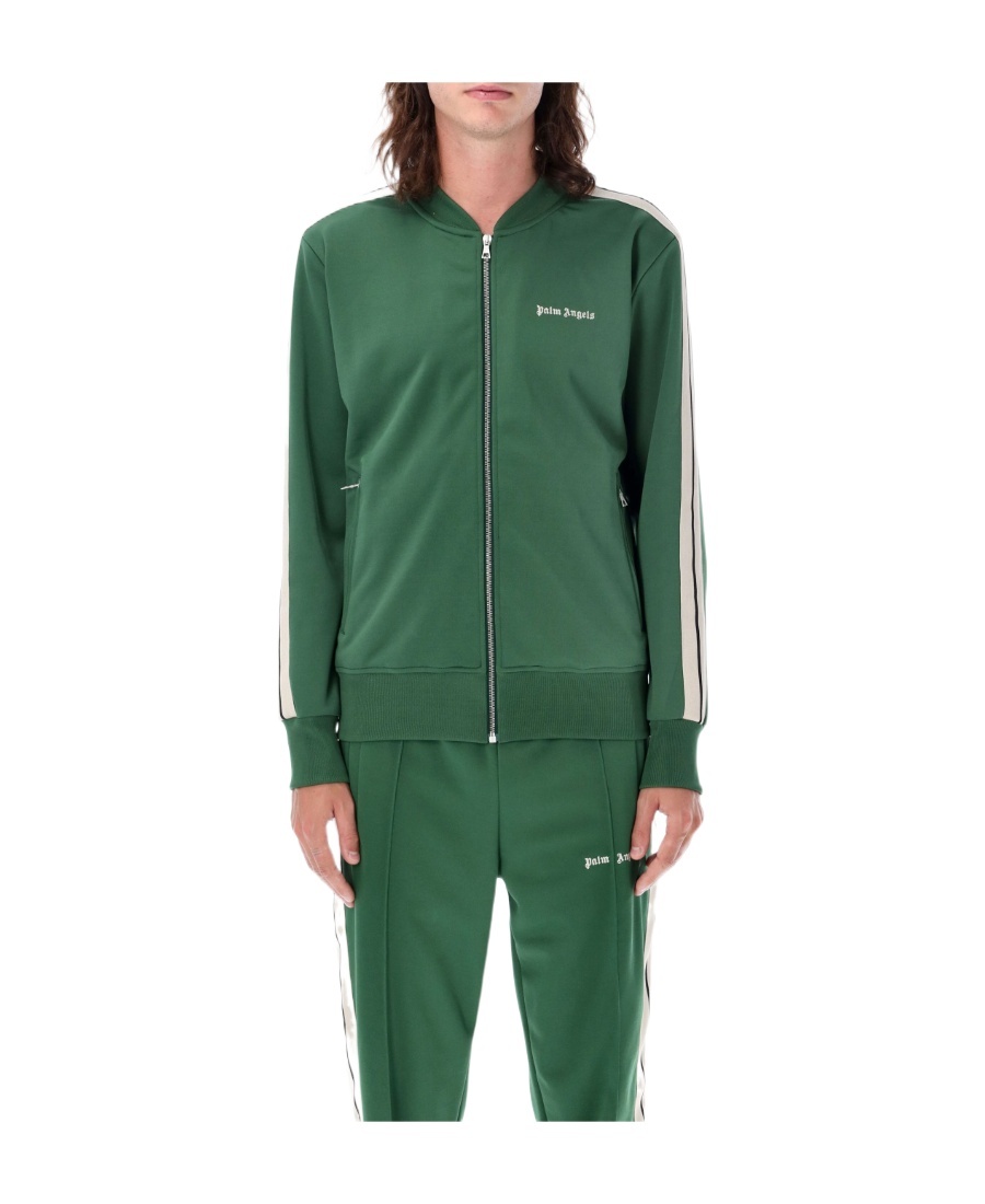 Shop Palm Angels Logo Printed Zipped Jacket In Green