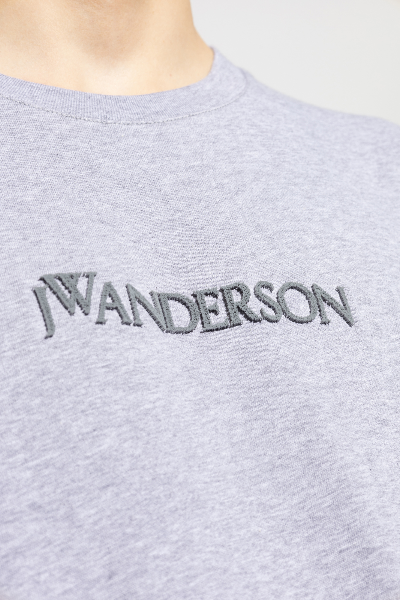 Jw Anderson Grey Crewneck T-shirt With Logo Embroidery On The Front In Gray