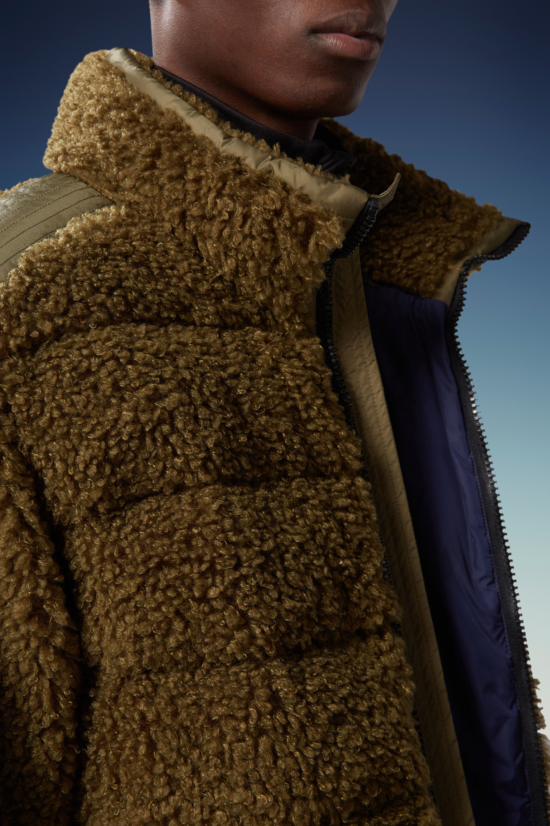 Moncler Padded Teddy Zip-up Sweatshirt In Brown