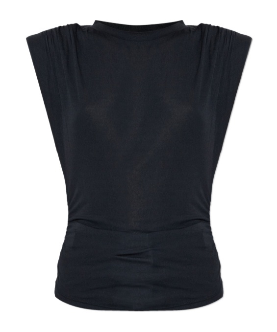 Isabel Marant Étoile Fitted Black Top With Gathered Shoulders And Ruched Sides In Black