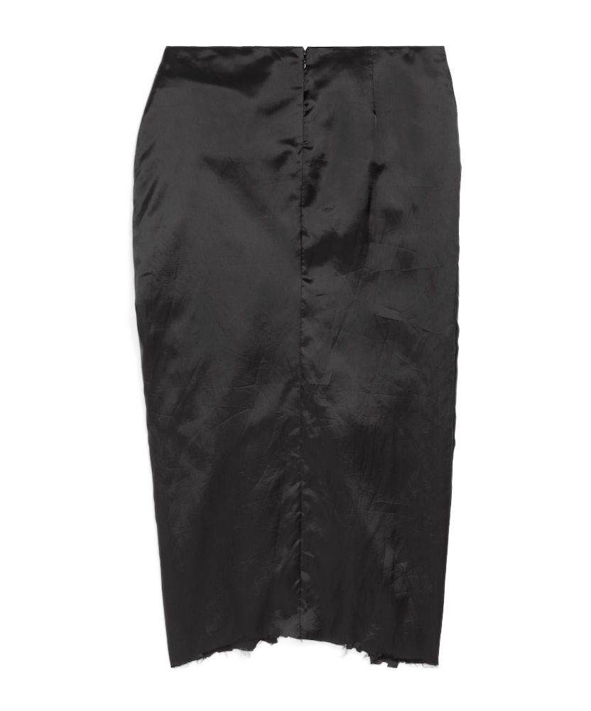 Balenciaga Asymmetric Frayed Gathered Draped Satin Midi Skirt In Black