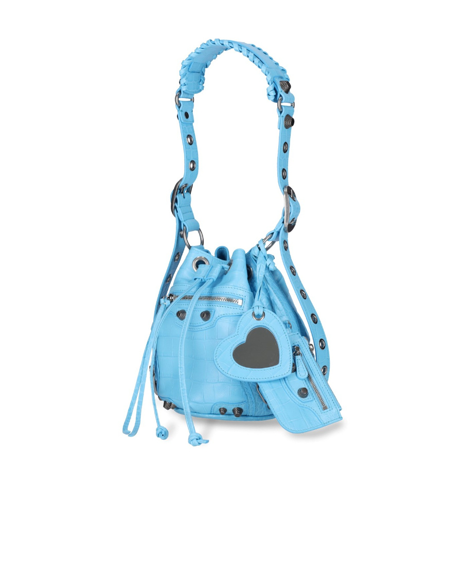 Shop Balenciaga Borsa A Secchiello Le Cagole Xs Con Lavorazione Coccodrillo Da Donna In Blu Cielo In Blue