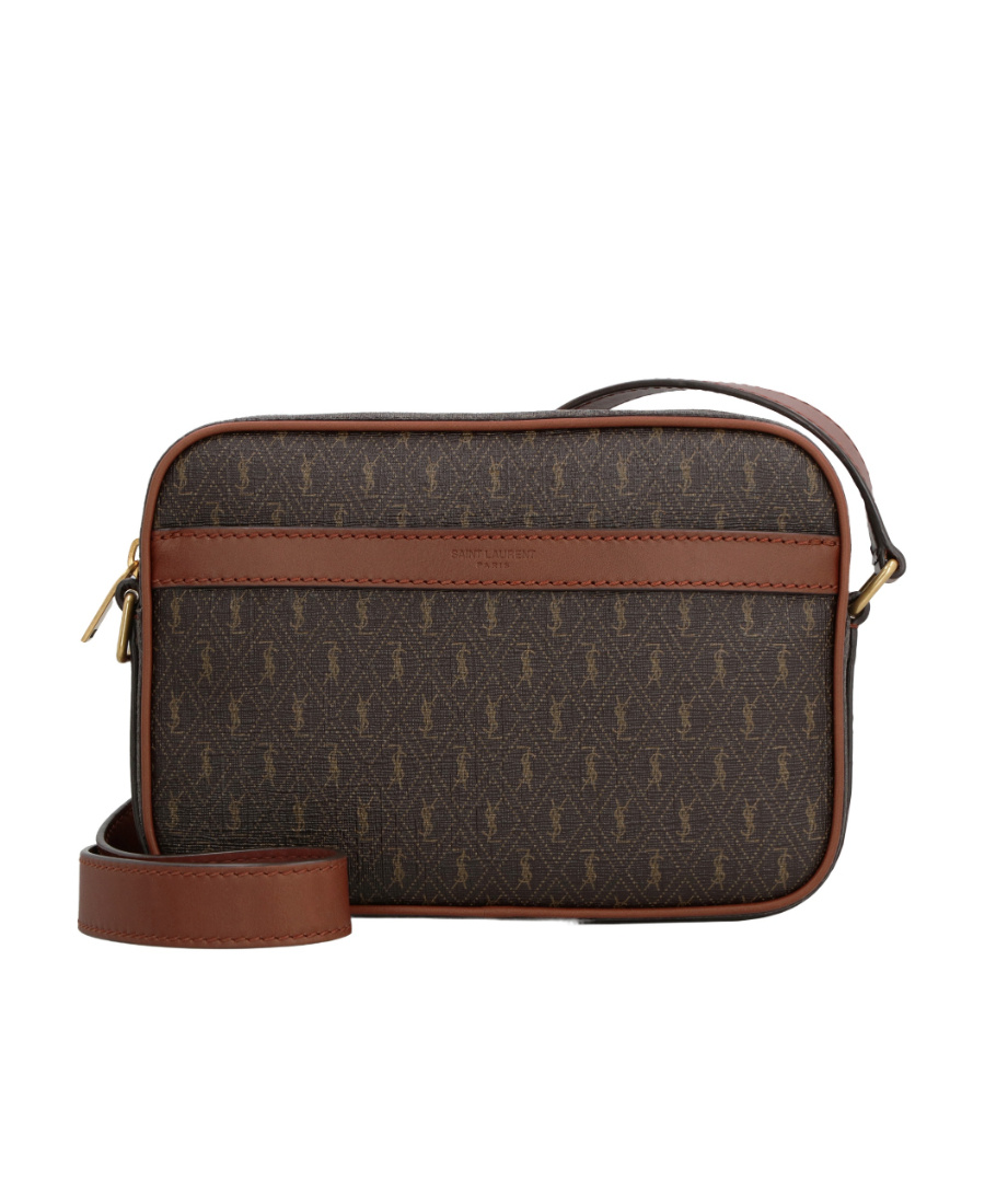 Saint Laurent Monogram-print Messenger Bag In Brown