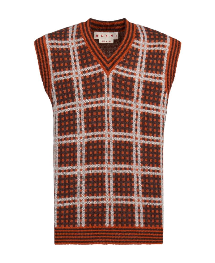 Marni Checked Wool-blend Sweater Vest In Red
