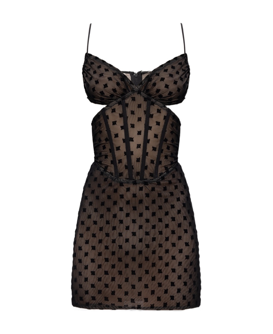 Misbhv Monogram-pattern Corset Minidress In Black