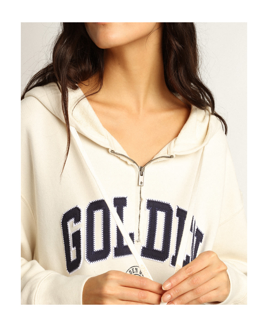 Golden Goose White Sweatshirt Dress With Hood And Golden Patch In White