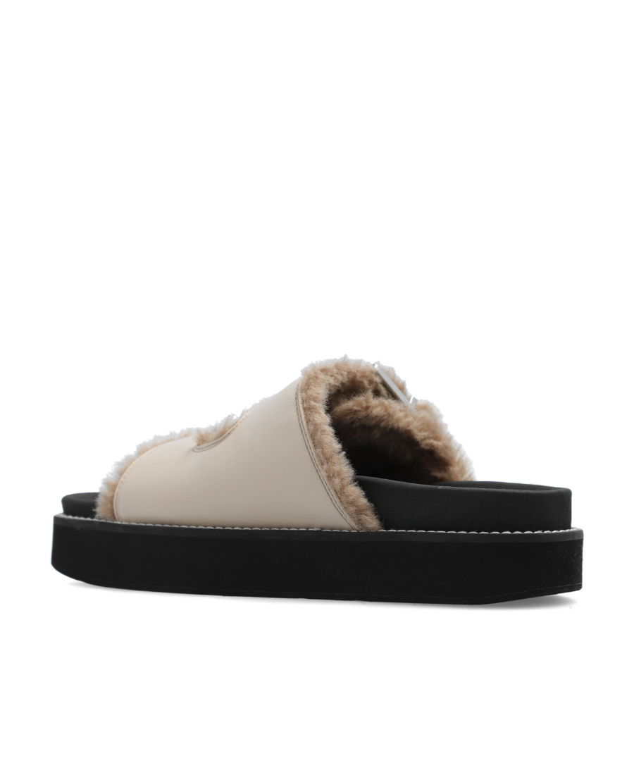 Ganni Taupe Feminine Buckle Flat Sandals In Black
