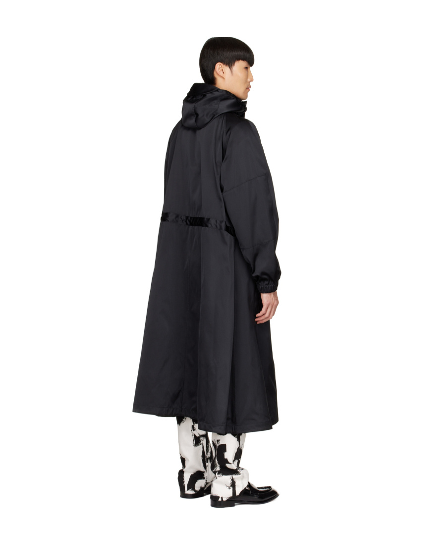 Alexander Mcqueen Drawstring Waist Hooded Coat In Black
