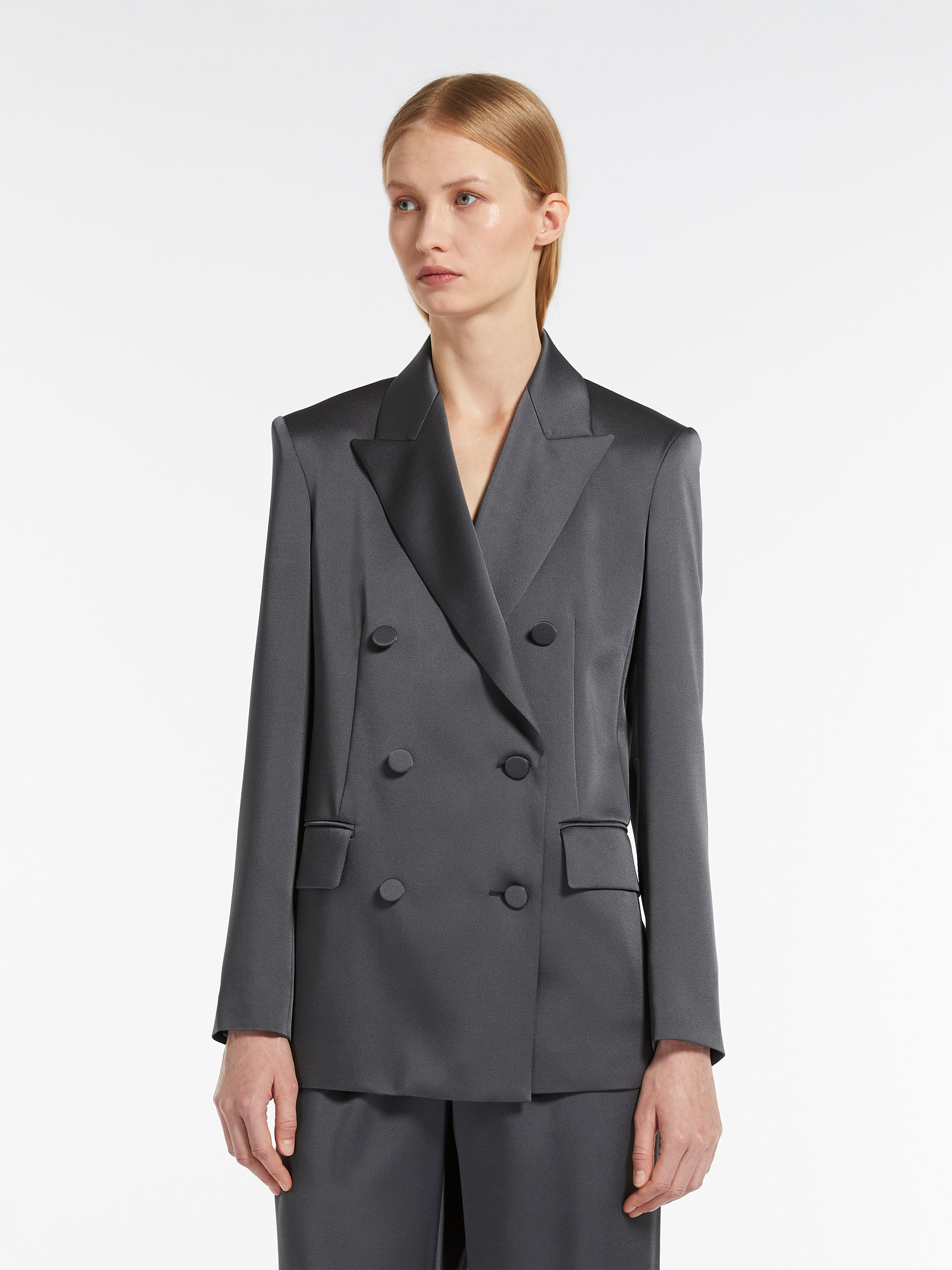 Shop Max Mara Double-breasted Blazer In Gray
