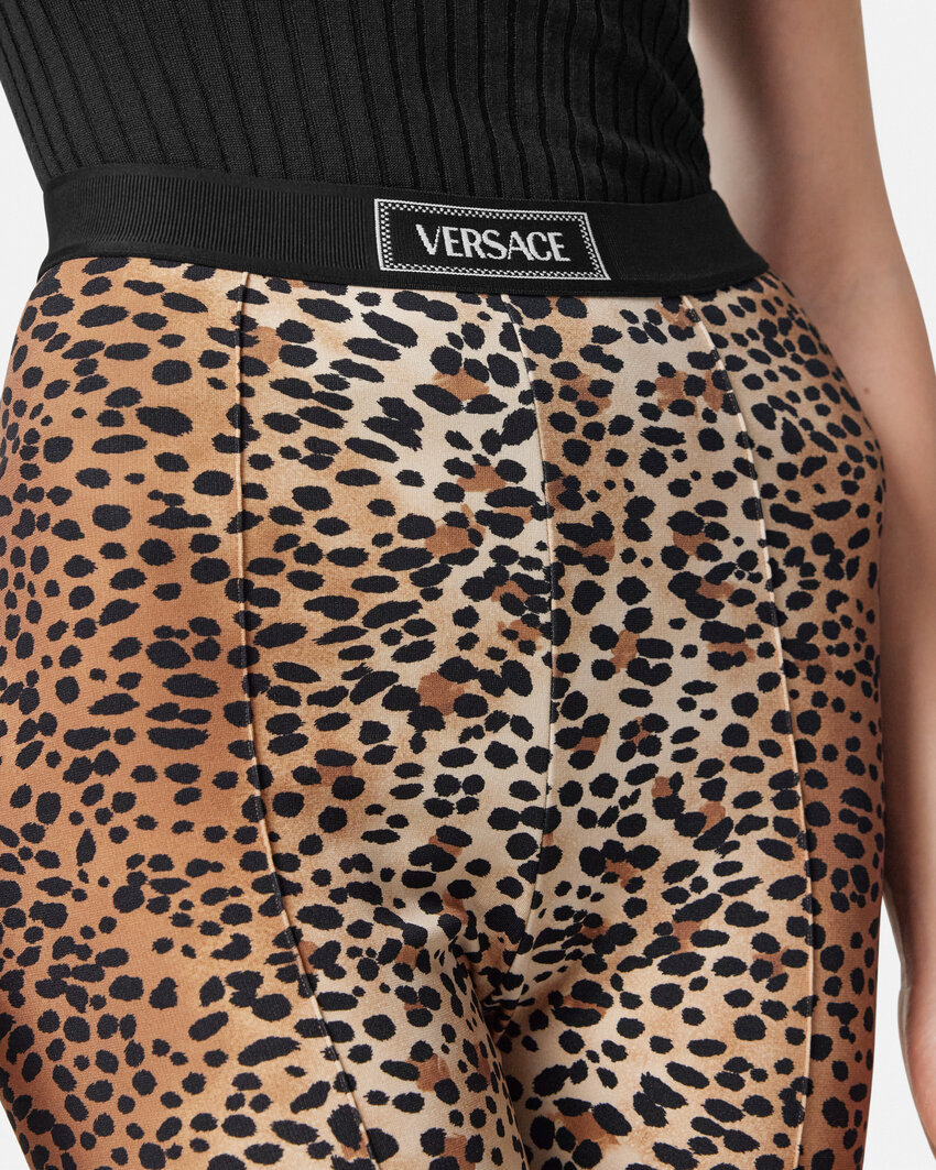 Versace Leopard-print Stirrup Leggings In Brown
