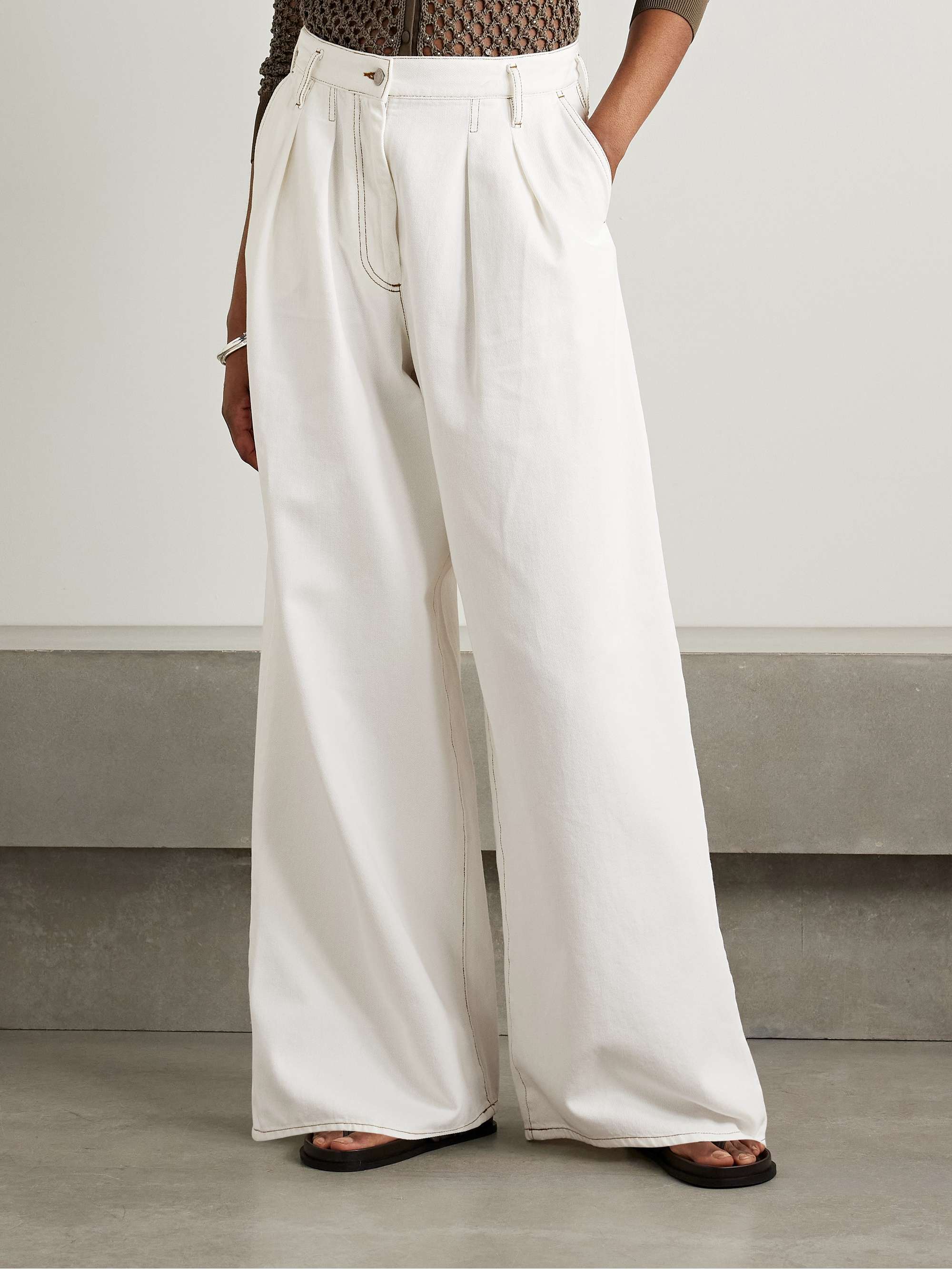 DRIES VAN NOTEN PLEATED DENIM WIDE-LEG PANTS