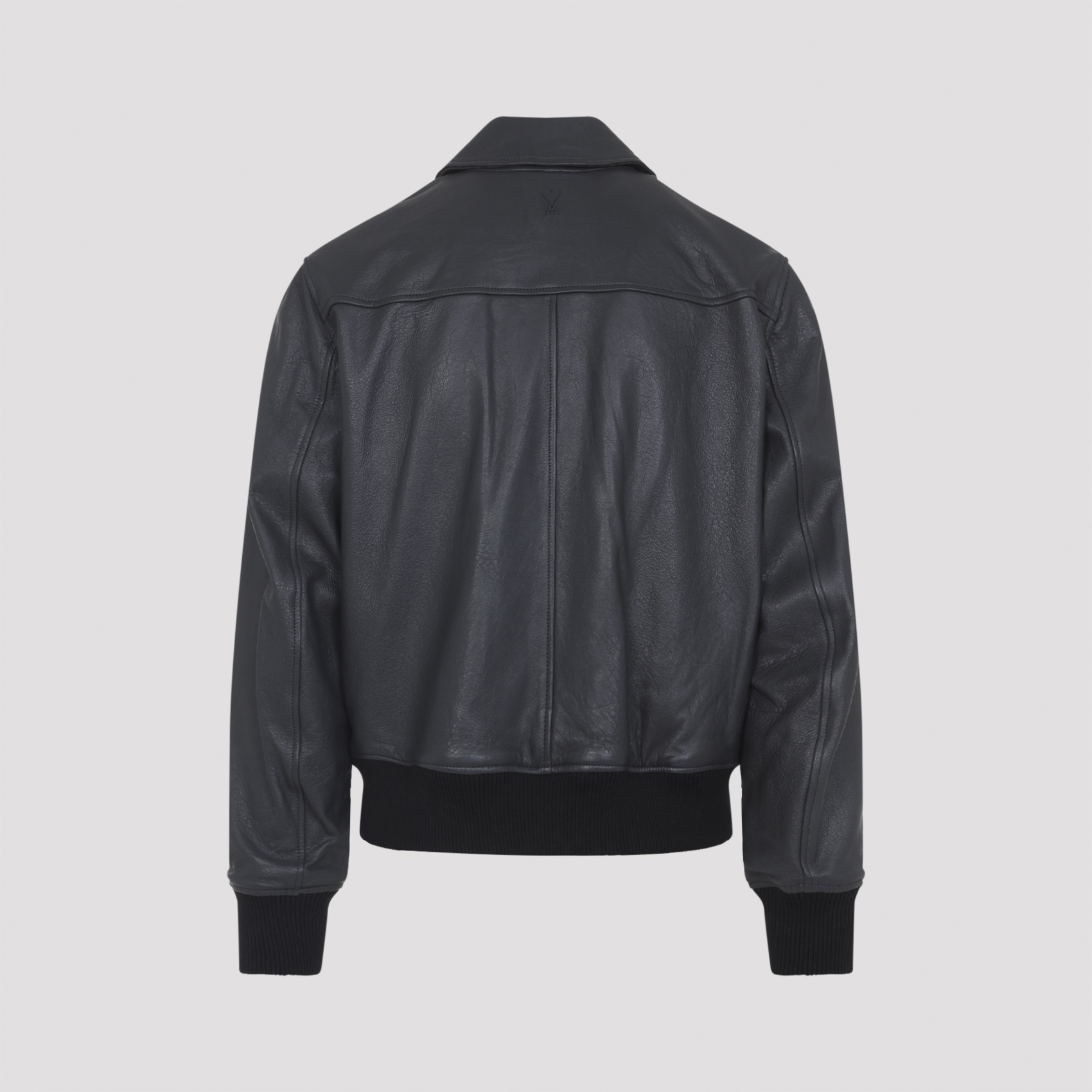 Ami Alexandre Mattiussi Mens Anthracite Regular-fit Spread-collar Leather Jacket In Blue