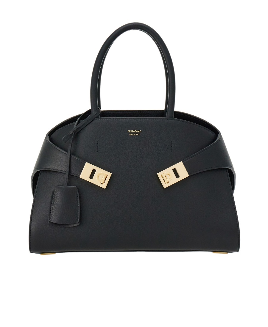 Shop Ferragamo Medium Hug Gancini-buckle Tote Bag In Black