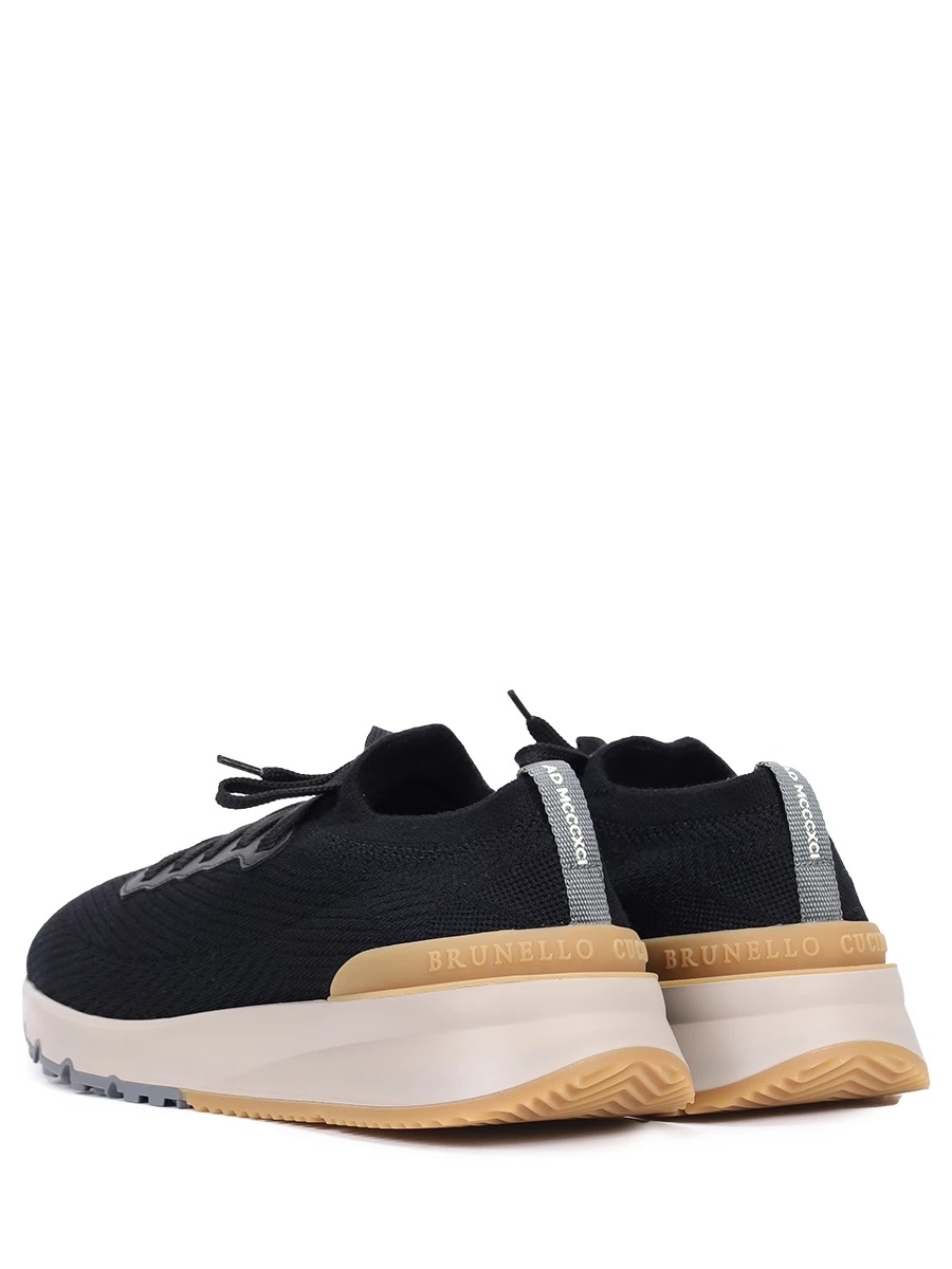 Brunello Cucinelli Leather-trimmed Stretch-knit Sneakers In Blue