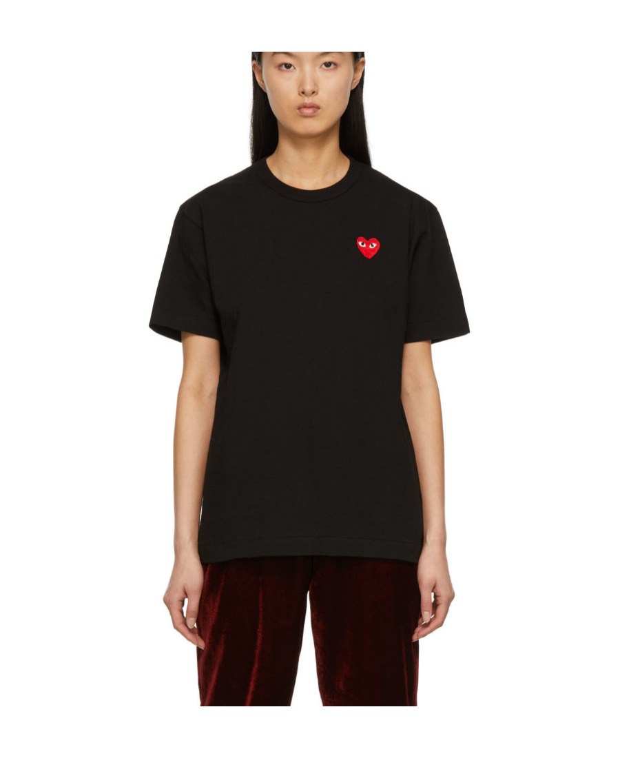 Shop Comme Des Garçons Play Logo Round Collar Short-sleeved T-shirt In Black