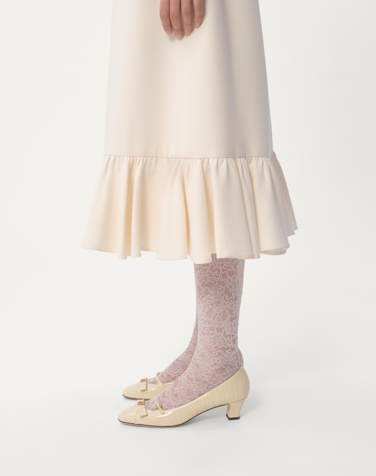 Valentino Women's Long Natural Skirt With Pleated Hem In White