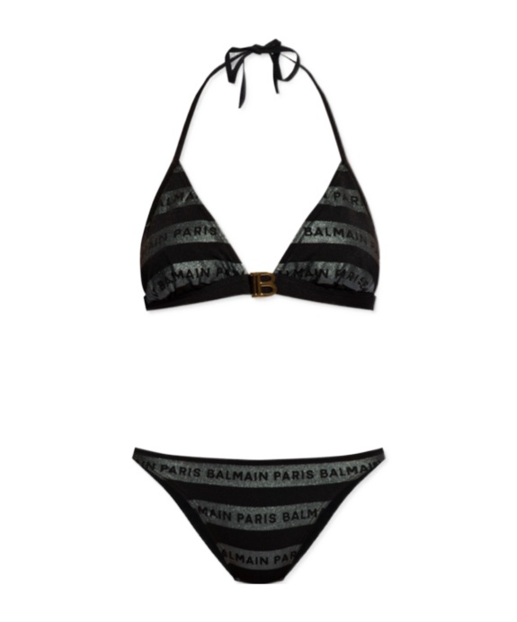 Balmain Logo-print Triangle Bikini Set In Black