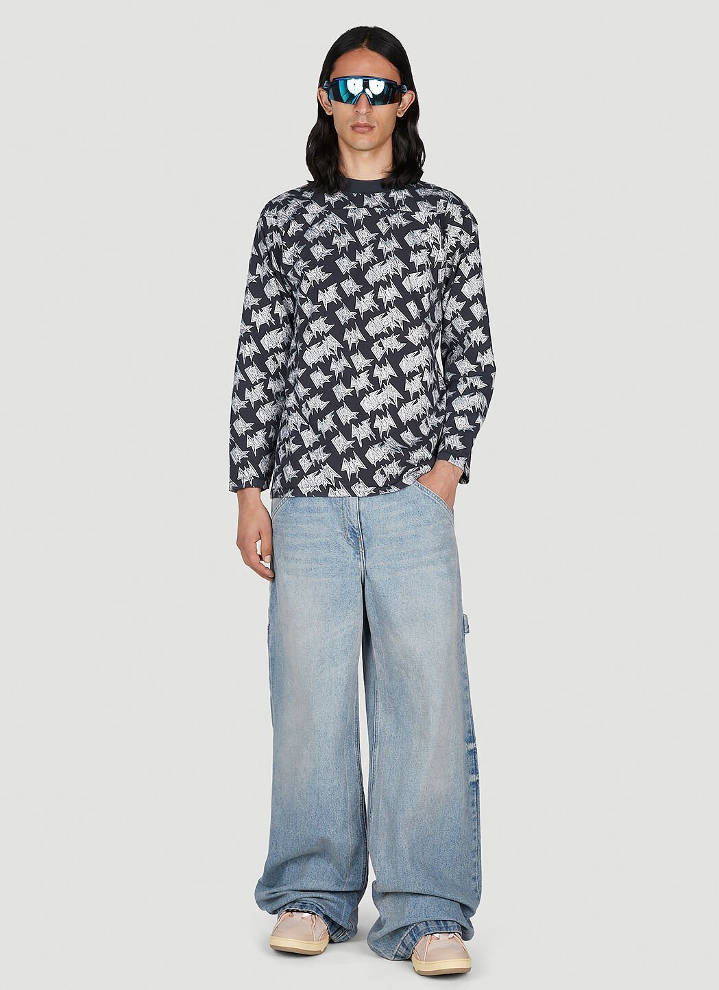 Erl Logo-print Long-sleeved T-shirt In Gray
