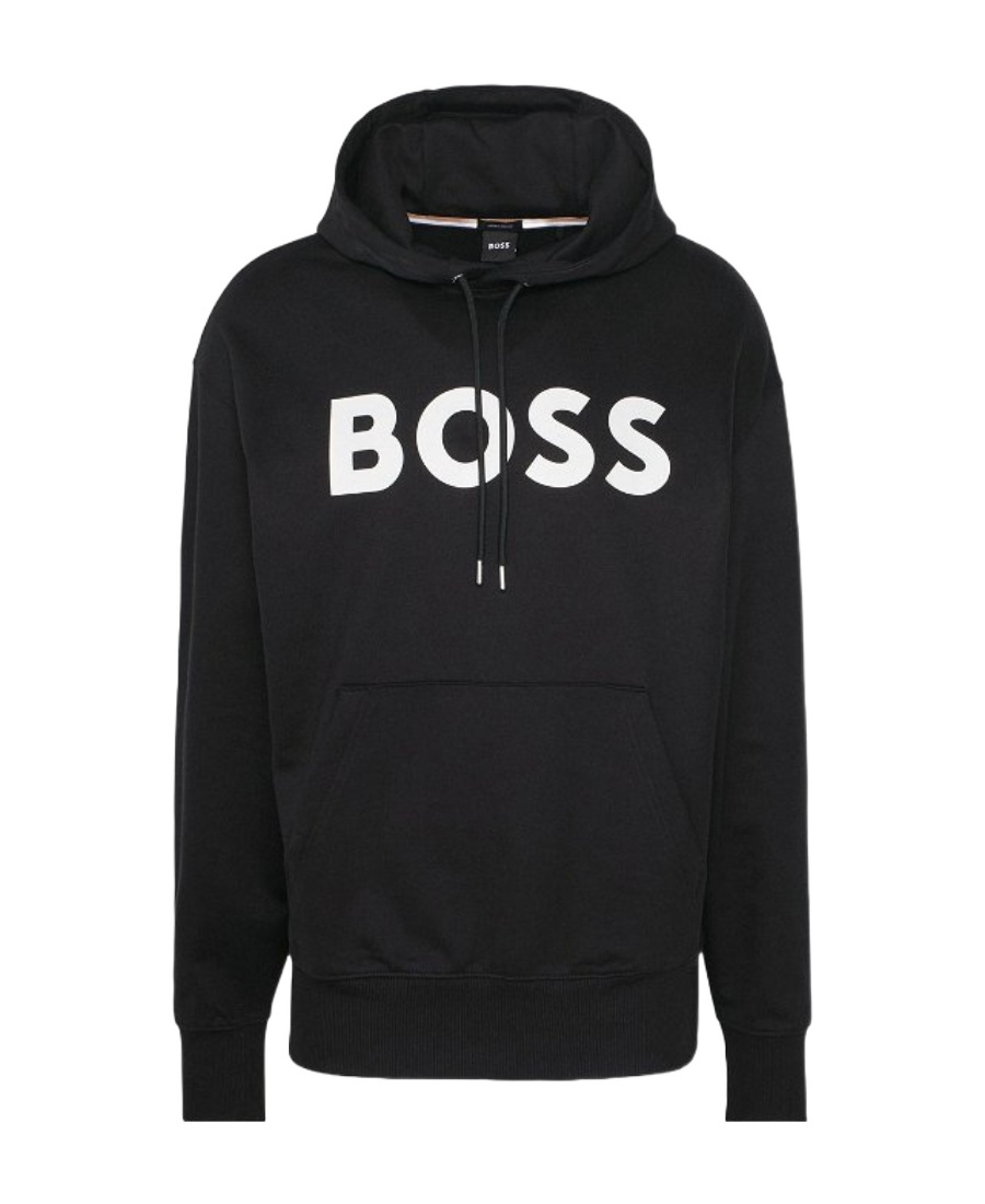 Shop Hugo Boss Logo-print Cotton Hoodie In Black