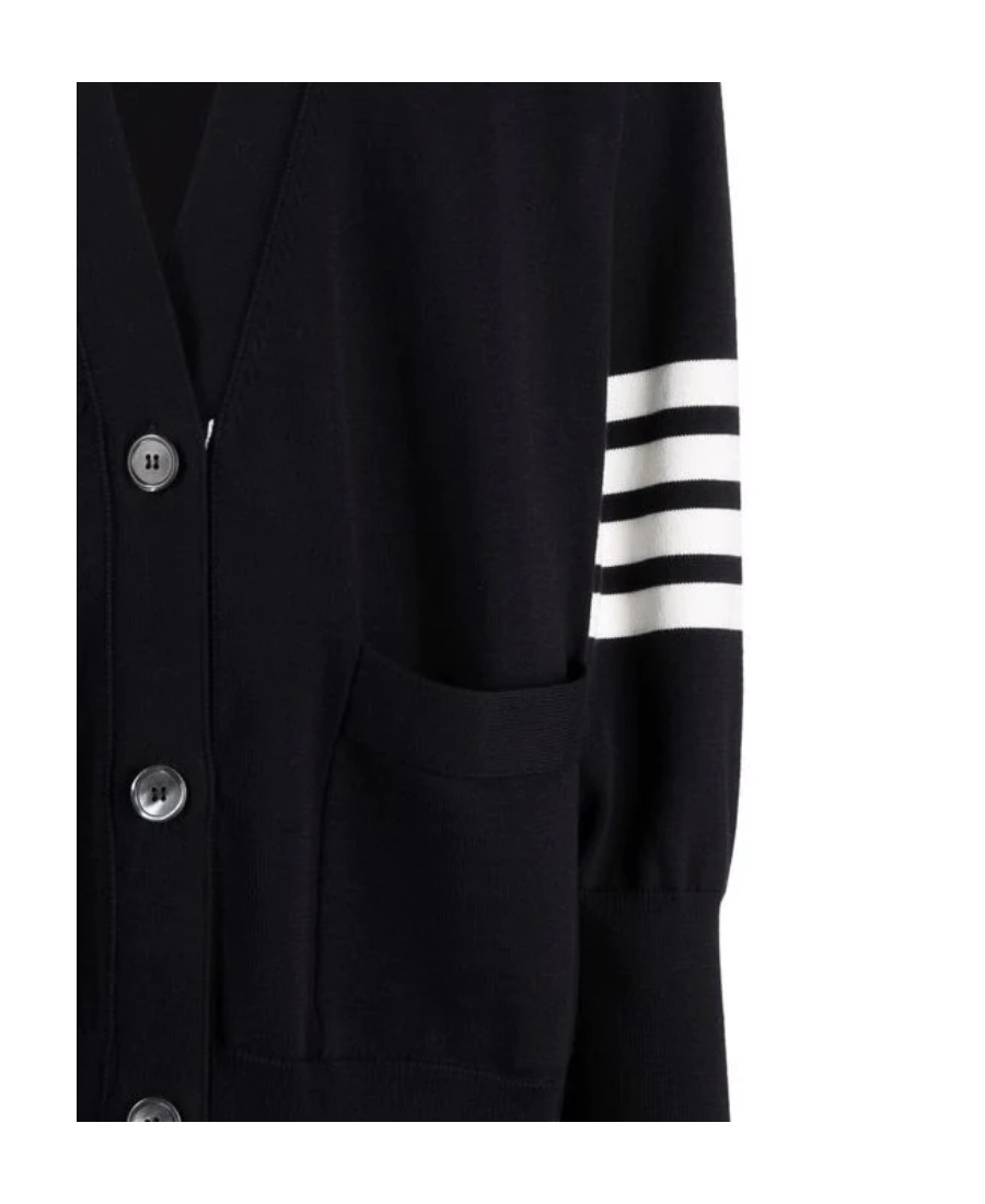 Thom Browne 4-bar Knitted Cardigan In Black