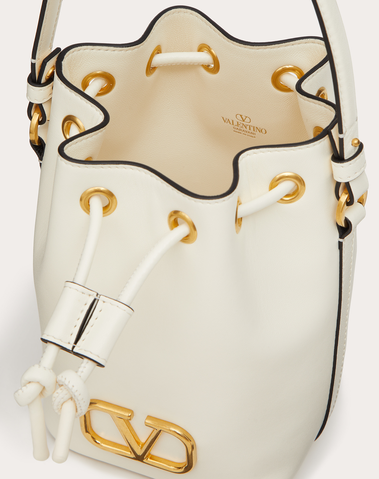 Valentino Vlogo Bucket Bag Contrast Trim In White