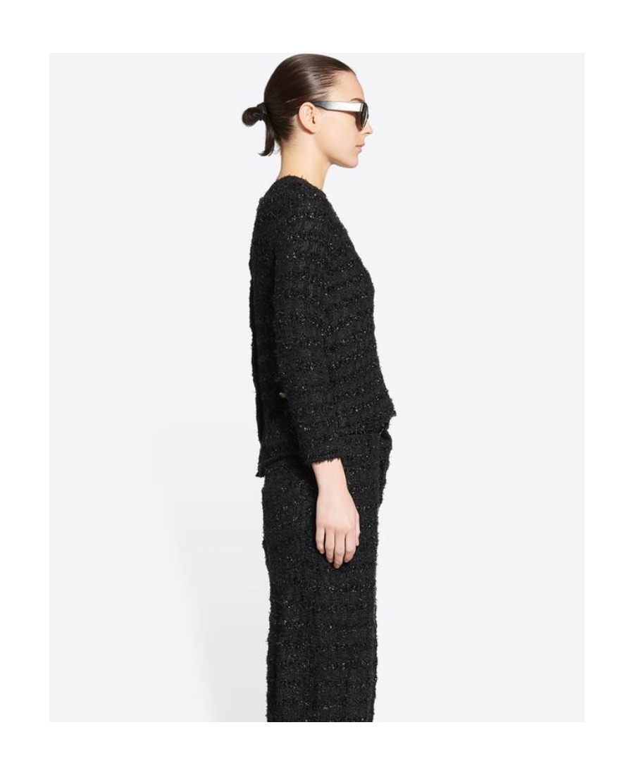 Balenciaga Tweed Button-back Blouse In Black