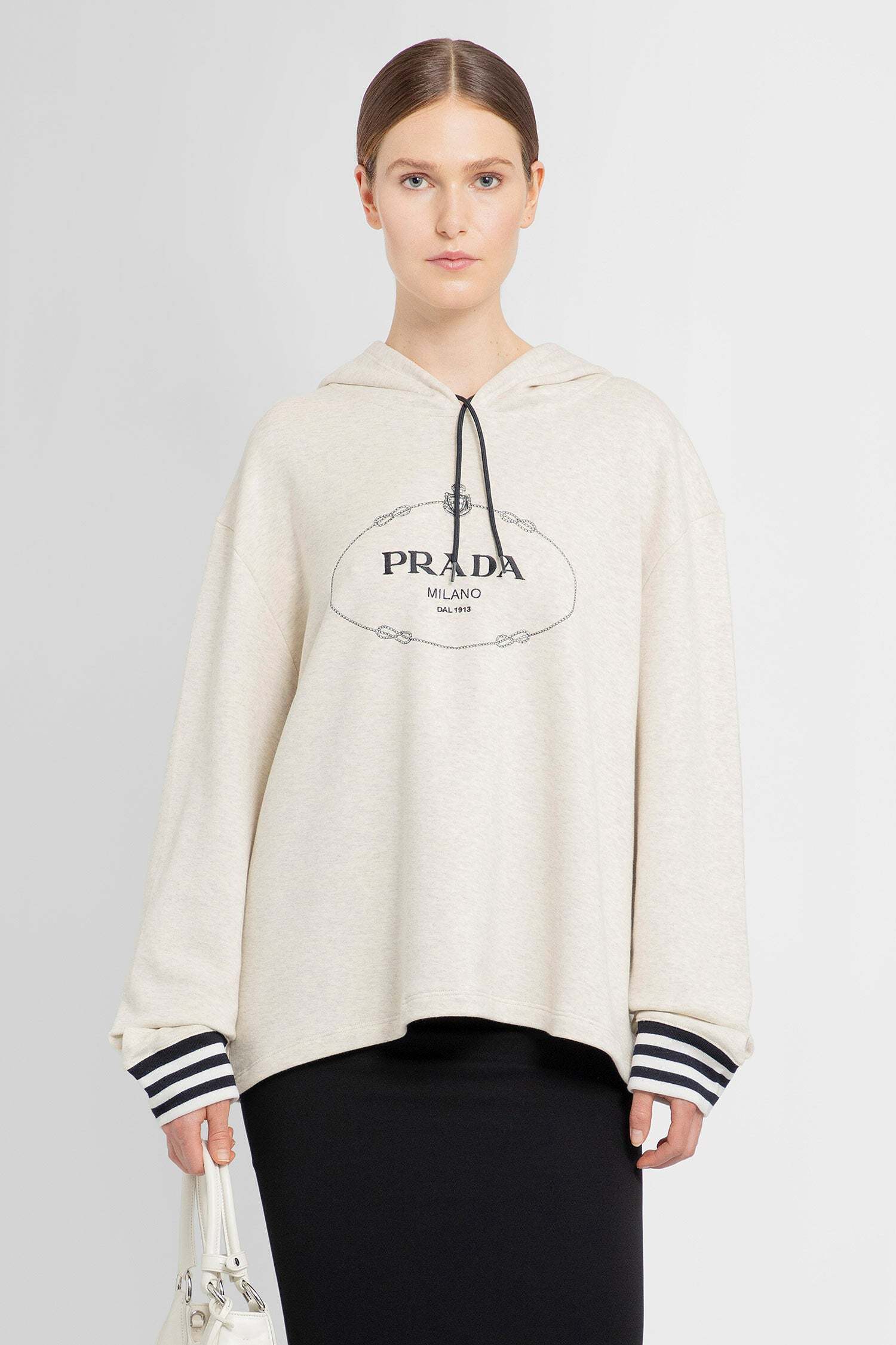Prada Oversized Cotton Fleece Hoodie In Nude