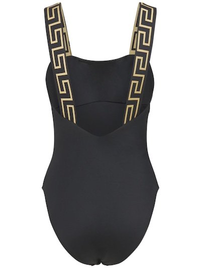 Versace Open Back Swimsuit With Signature Greca Detailing