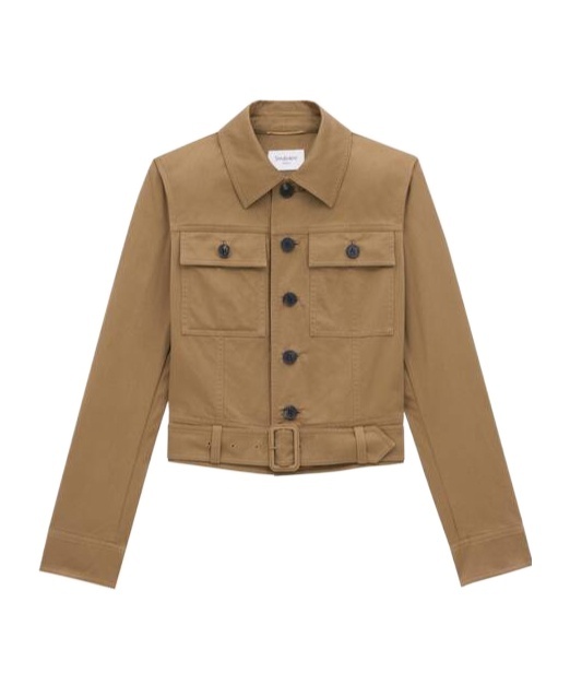 Shop Saint Laurent Cropped Jacket In Cotton Serge In Brown