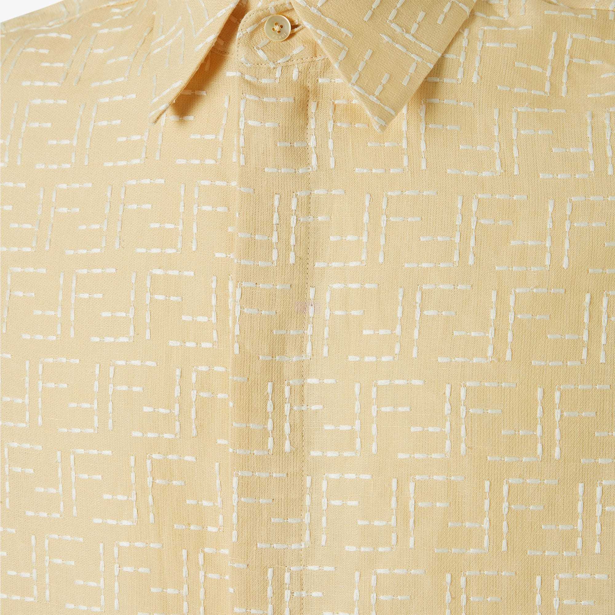 Fendi Men Jacquard Linen And Cotton Shirt With All-over Ff Embroidery In Pink