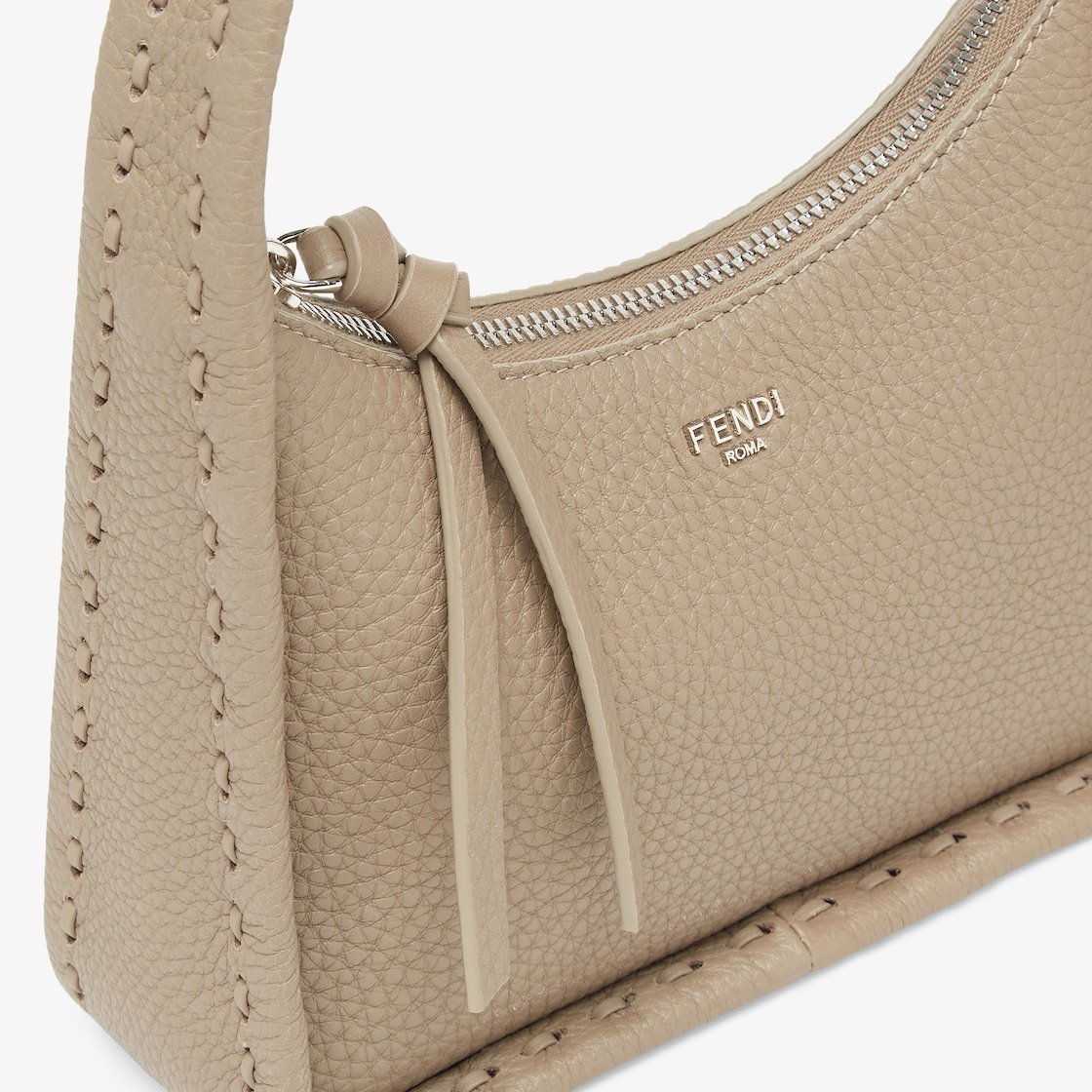 Shop Fendi Small Dove Grey Selleria Bag With 264 Hand-sewn Topstitches In Nude