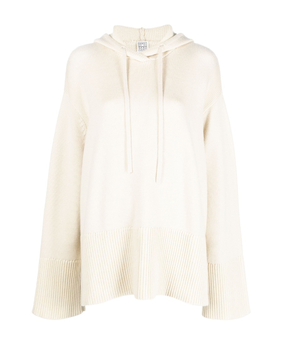 Shop Totême Knitted Drawstring Hoodie In White