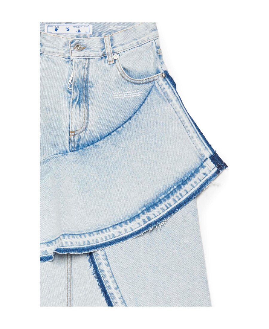 Off-white Ruffled Asymmetrical Denim Skirt In Gray