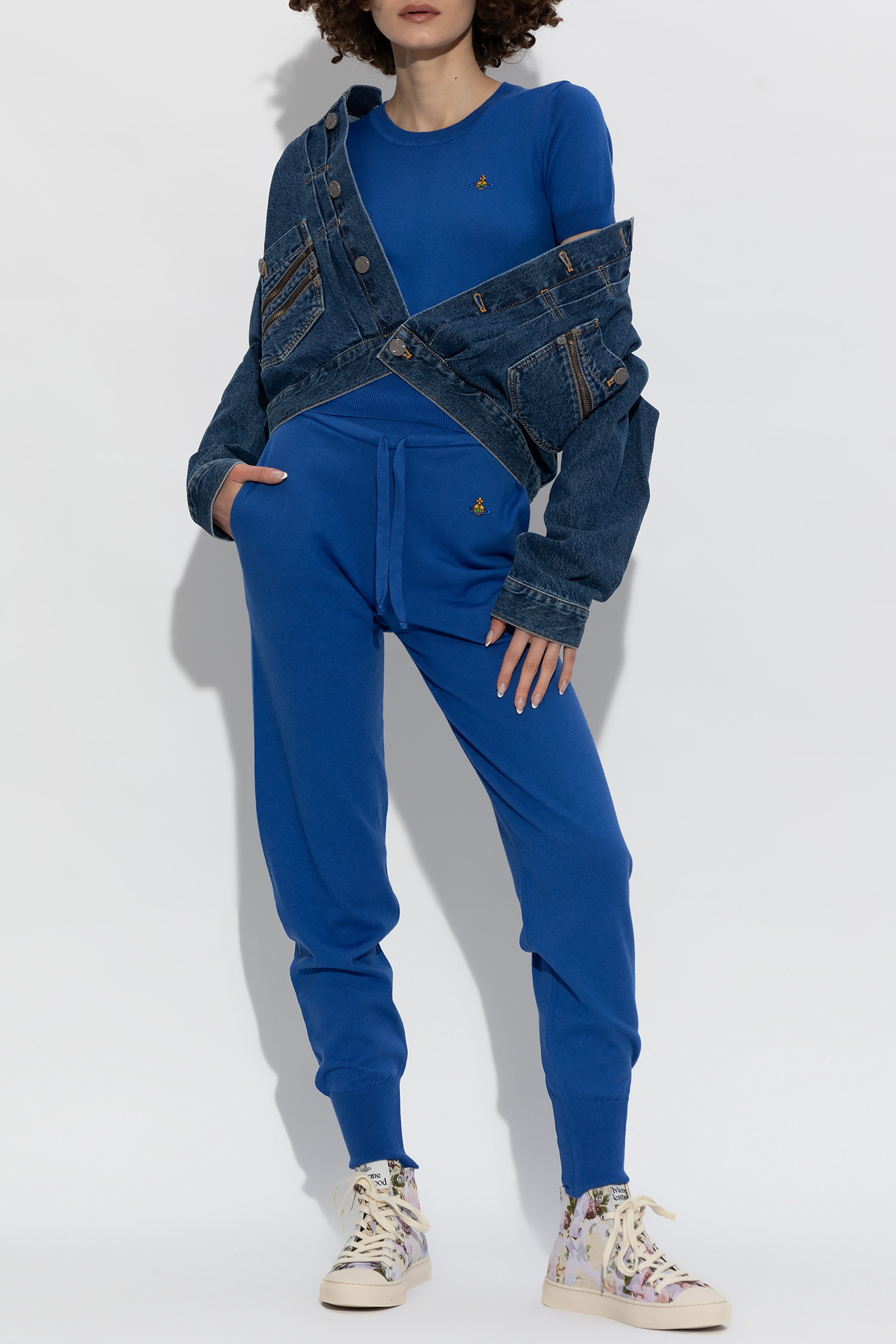 Vivienne Westwood Ocean Orb-embroidered Tapered Trousers In Blue