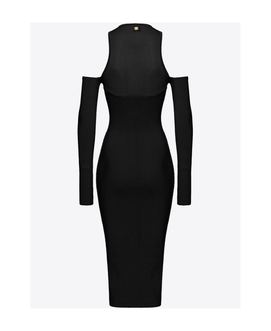 PINKO DROP-SHOULDER RIBBED-KNIT MIDI DRESS