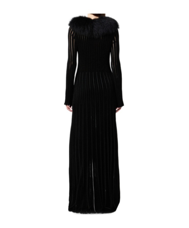 Blumarine Long Cardigan With Fur Collar In Black