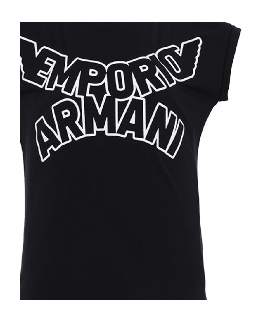 EMPORIO ARMANI BLACK LOGO PRINTED T-SHIRT