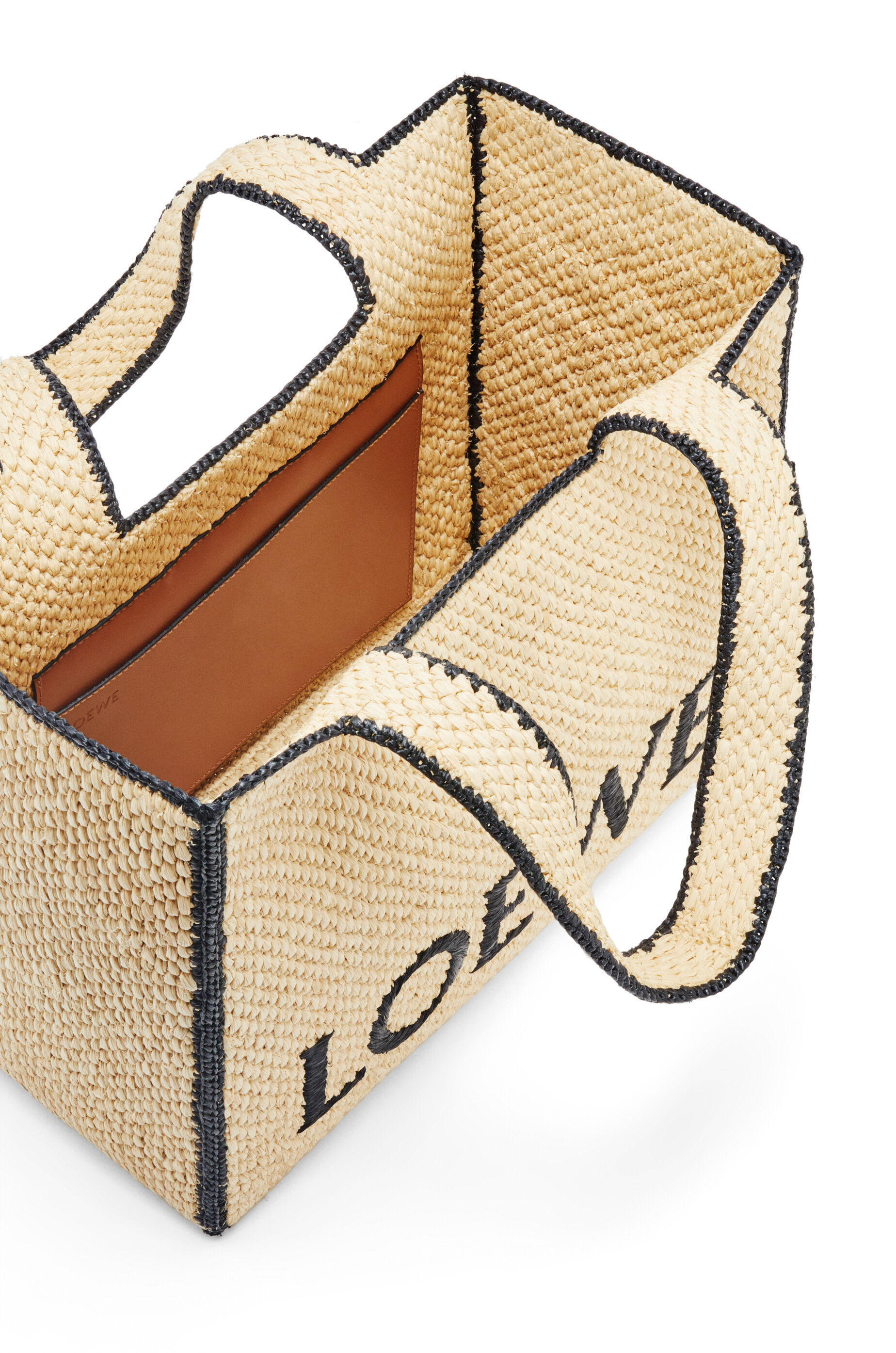 Shop Loewe Large Font Tote In Raffia In Nude