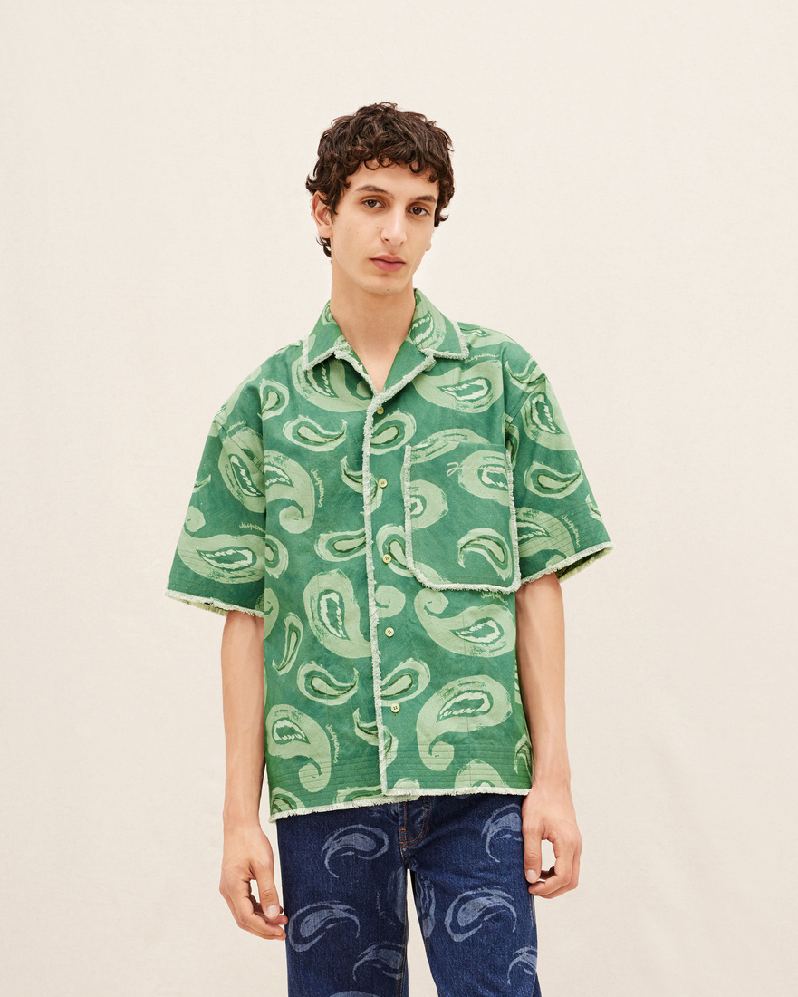 Jacquemus Artichaut Paisley-print Frayed-edge Shirt In Green