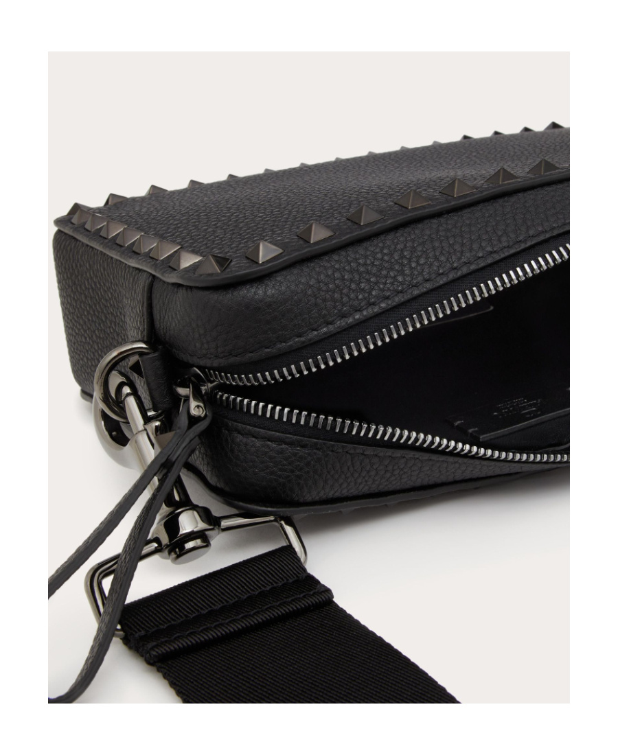 Valentino Garavani Rockstud Grainy Calfskin Crossbody Bag In Black