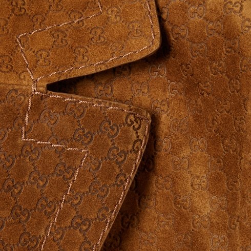 Gucci Women Leather Double-breasted Blazer In Brown