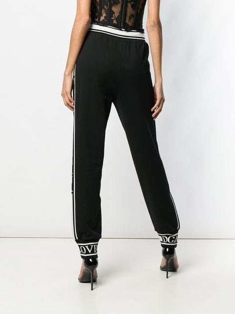 Dolce & Gabbana Logo Stripe Cotton Track Pants In Black