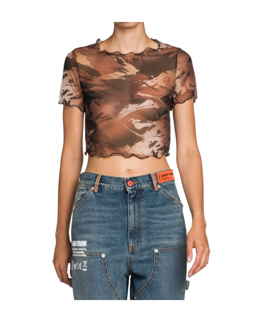 Heron Preston Camo Mesh Cropped T-shirt In Brown